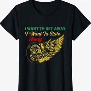 NEW Style By Brive I Want To Get Away Motorcycle Biker Women Black Tshirt